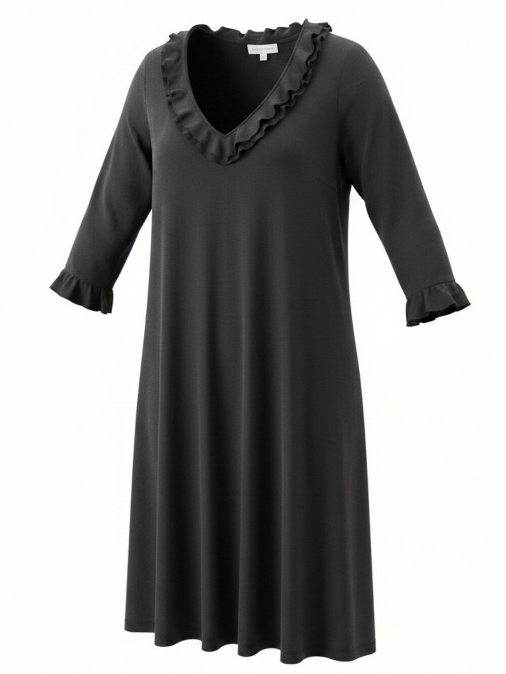 HARLOW | Black Ruffle Trim V Neck Goth Witchy Dark Fairy Midi Dress | 16